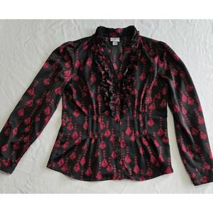 Gothic Romantic Ruffle Blouse Black Red Satin Vampirecore Dark Academia Top